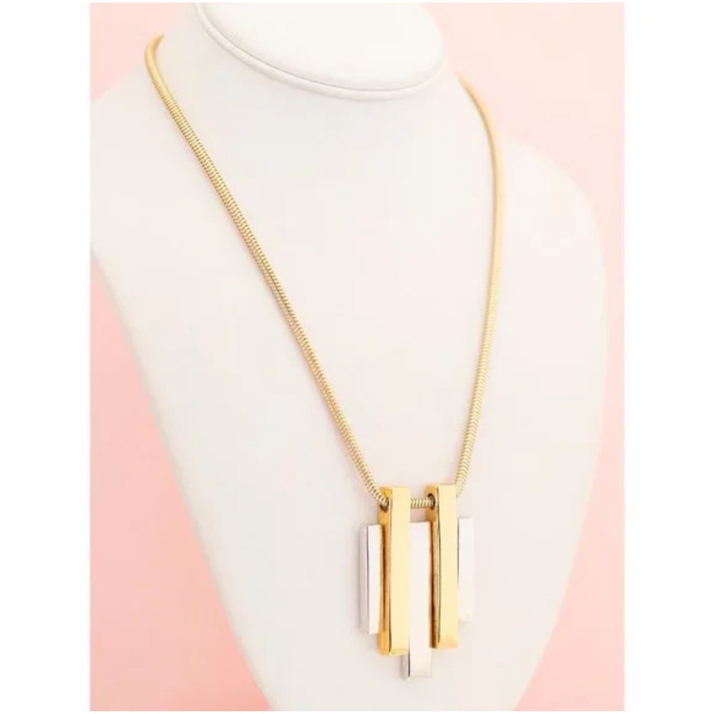 Vtg Avon Gold Tone Silver Tone Abstract Modernist Pendant Chain Necklace 20” - Picture 2 of 9